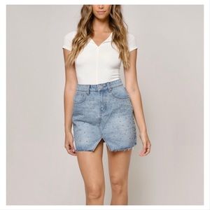 TOBI denim Silver Studded Mini Skirt w/ Front Slit
